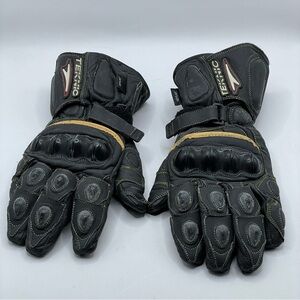 Teknic Racing Leather Motorcycle Gauntlet Gloves Black Hard Knuckle Armor